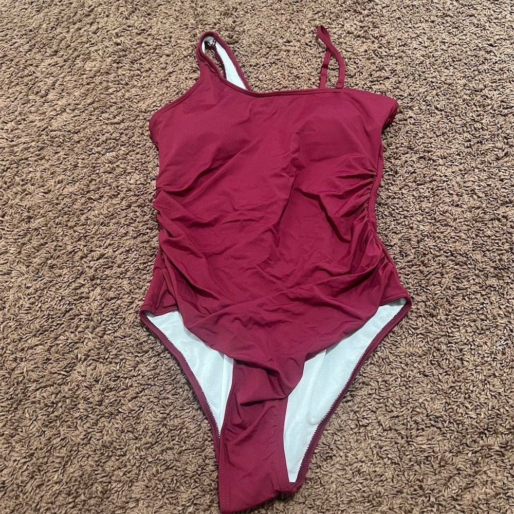 Tempt‎ Me One Shoulder Ruched One Piece Swimsuit Burgundy Wine Size Large NEW